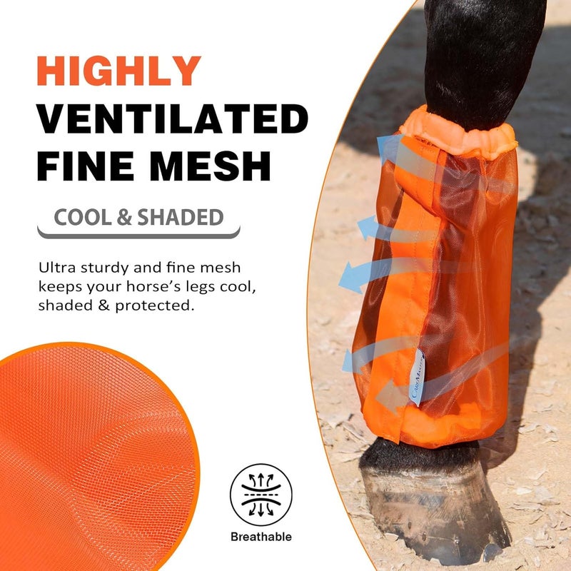 CareMaster Universal Size Horse Leggings Fine Mesh Greatly Reduce Stomping Breathable Horse Boots Leg Wraps (Set of 4) Orange - Image 2